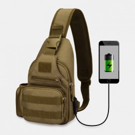 Men's Polyester Camouflage USB Charging Chest Bag Kettle Cover Cycling Sports Chest Bag Single Shoulder Leisure Bag