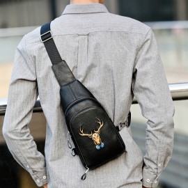 Men Genuine Leather Animal Patterns Fashion Cool Business Shoulder Bag Chest Bag