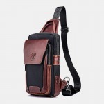 Men Genuine Leather Cowhide Contrast Color Retro Fashion Chets Bag Crossbody Bag