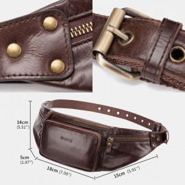 Men Genuine Leather Retro Sport Outdoor Multi-carry Chest Bag Sling Bag Crossbody Bag Waist Bag