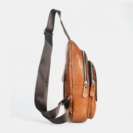 Men Genuine Leather Back Anti-theft Zipper Pocket Chest Bag Fashion Casual Wear-resistant Crossbody Bag Shoulder Bag