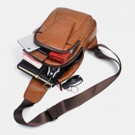 Men Genuine Leather Back Anti-theft Zipper Pocket Chest Bag Fashion Casual Wear-resistant Crossbody Bag Shoulder Bag