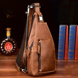 Men Genuine Leather Multi-pocket Anti-theft Chest Bag Retro Wear Waterproof Crossbody Bag