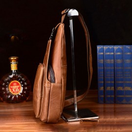 Men Genuine Leather Multi-pocket Anti-theft Chest Bag Retro Wear Waterproof Crossbody Bag