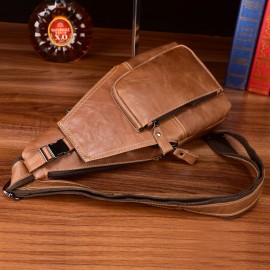 Men Genuine Leather Multi-pocket Anti-theft Chest Bag Retro Wear Waterproof Crossbody Bag