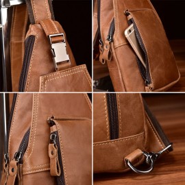 Men Genuine Leather Multi-pocket Anti-theft Chest Bag Retro Wear Waterproof Crossbody Bag