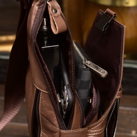 Men Genuine Leather Multi-pocket Anti-theft Chest Bag Retro Wear Waterproof Crossbody Bag