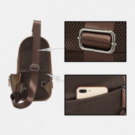 Men PU Leather Vintage Multifunction Earphone Hole USB Charging Crossbody Bag Chest Bag Sling Bag