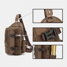 Men PU Leather Vintage Multifunction Earphone Hole USB Charging Crossbody Bag Chest Bag Sling Bag