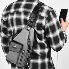 Men Oxford USB Charging Headphone Hole Design Chest Bag Multifunction Multi-pocket Waterproof Crossbody Shoulder Bag