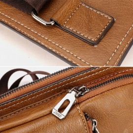 Men Retro PU Leather Headphone Hole Design Chest Bag Multi-pocket Waterproof Zipper Crossbody Bag Shoulder Bag