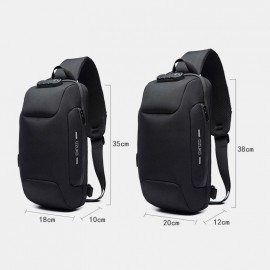 Men Oxford Password Lock Anti-theft Waterproof Reflective Design Crossbody Bag Multi-compartments USB Charging Chest Bag