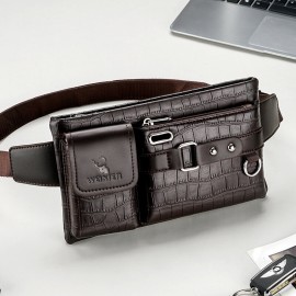 Men PU Leather Multi-pocket Wear Resistant Chest Bag Waist Bag Headphone Hole Design 6.5 Inch Phone Bag Crossbody Bags