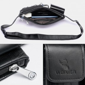 Men PU Leather Multi-pocket Wear Resistant Chest Bag Waist Bag Headphone Hole Design 6.5 Inch Phone Bag Crossbody Bags