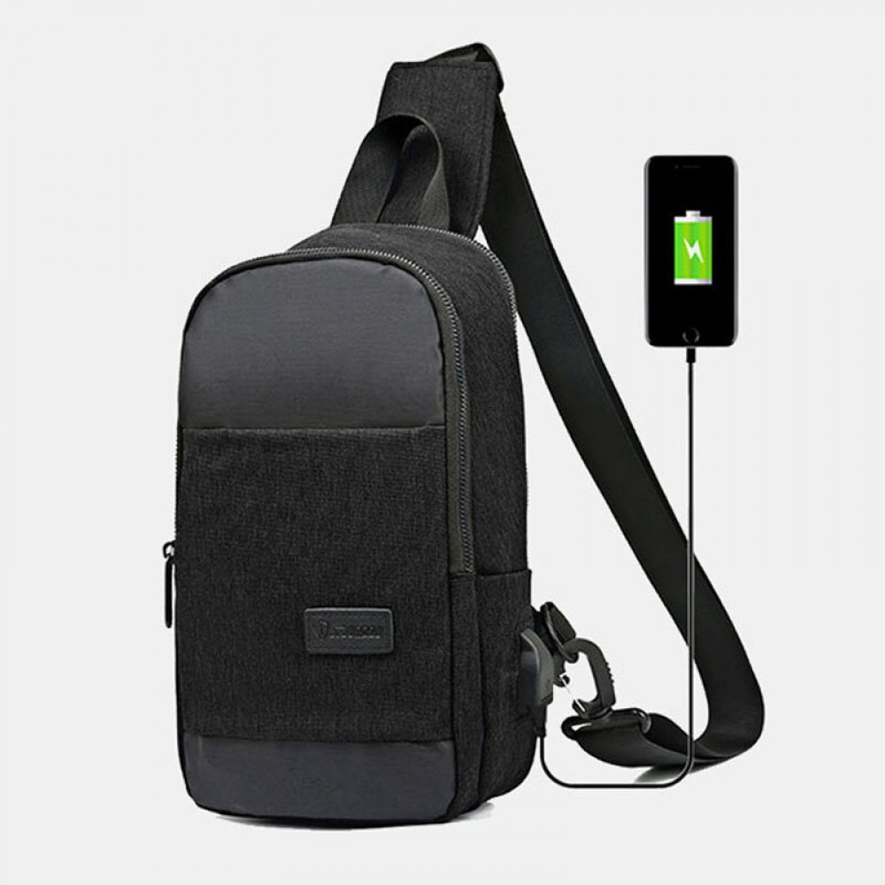 Men Oxford Waterproof Large Capacity USB Charging Chest Bag Messenger Crossbody Bag