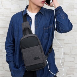 Men Oxford Waterproof Large Capacity USB Charging Chest Bag Messenger Crossbody Bag