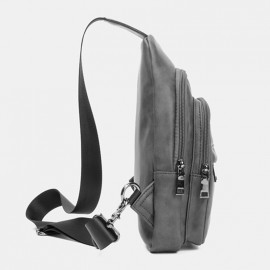 Men Solid Color Headphone Hole Design Multi-pocket Chest Bag Casual Outdoor PU Soft Leather Wear Resistant Crossbody Bags Shoulder Bag