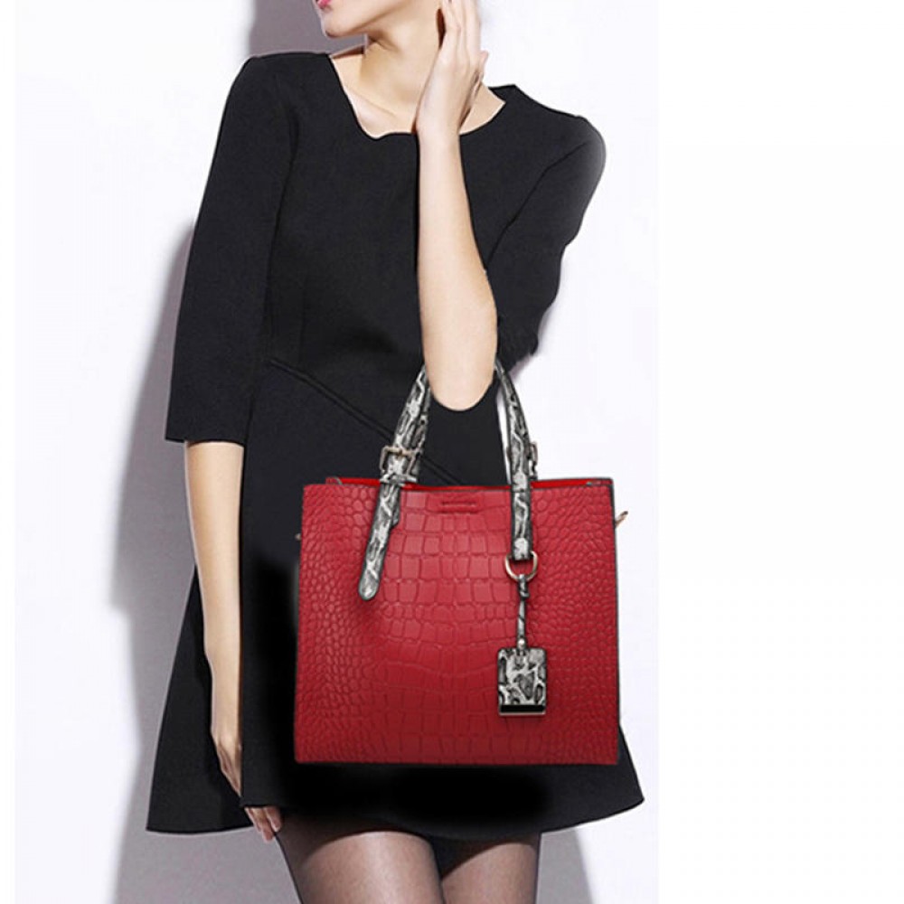 Women Fashion Vintage Stone Crocodile Pattern Ladies Bag Solid Handbag Shoulder Bag