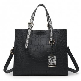 Women Fashion Vintage Stone Crocodile Pattern Ladies Bag Solid Handbag Shoulder Bag