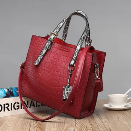 Women Fashion Vintage Stone Crocodile Pattern Ladies Bag Solid Handbag Shoulder Bag