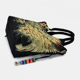 Women Canvas Embroidery Peacock Pattern Ethnic Style Multi-carry Handbag Crossbody Bag Shoulder Bag