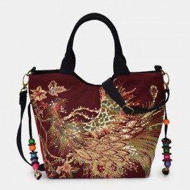 Women Canvas Embroidery Peacock Pattern Ethnic Style Multi-carry Handbag Crossbody Bag Shoulder Bag