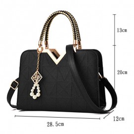 Elegant Women Golden Top Handle Satchel Handbag Tote Purse Shoulder Bag with Bead Pendant