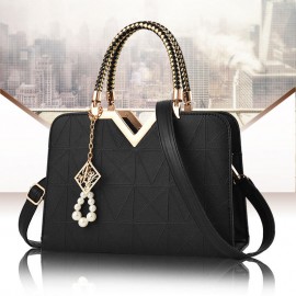 Elegant Women Golden Top Handle Satchel Handbag Tote Purse Shoulder Bag with Bead Pendant