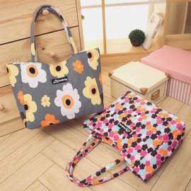 Women Large Capacity Waterproof Flower Stripe Handbag Tote