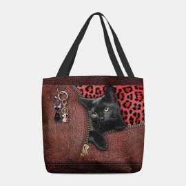 Women Felt Cute 3D Three-dimensional Cartoon Black Cat Pendant Pattern Shoulder Bag Handbag Tote