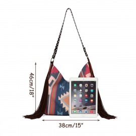 Women Felt Vintage Geometry Pattern Large Capacity Shoulder Bag Tote Handbag With Tassel