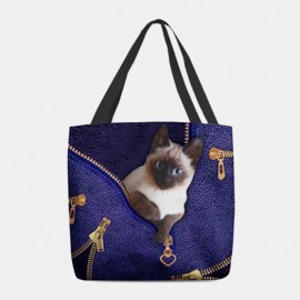 Women Canvas Cute 3D Three-dimensional Cat Pattern Casual Shoulder Bag Handbag Tote