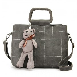 Retro Women PU Leather Plaid Bear Handbags Ladies Elgant Shoulder Bags Crossbody Bags