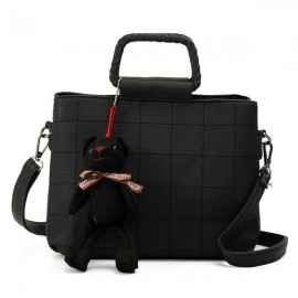 Retro Women PU Leather Plaid Bear Handbags Ladies Elgant Shoulder Bags Crossbody Bags