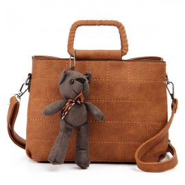 Retro Women PU Leather Plaid Bear Handbags Ladies Elgant Shoulder Bags Crossbody Bags