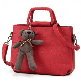 Retro Women PU Leather Plaid Bear Handbags Ladies Elgant Shoulder Bags Crossbody Bags