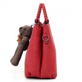 Retro Women PU Leather Plaid Bear Handbags Ladies Elgant Shoulder Bags Crossbody Bags