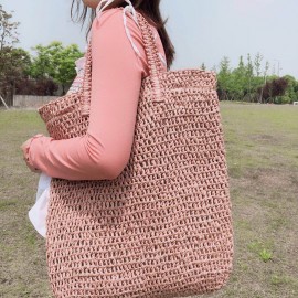 Women Travel Summer Beach Large Capacity Straw Handbag Tote Bag