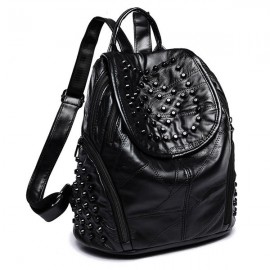 Women Genuine Leather Rivet Backpack Handbag Shoulder Bag