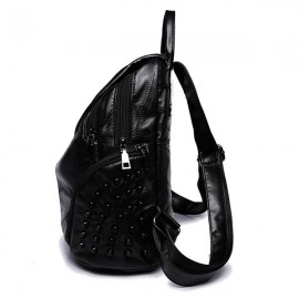 Women Genuine Leather Rivet Backpack Handbag Shoulder Bag