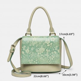 Women Vintage Genuine Leather Floral Handbag Crossbody Bag Shoulder Bag