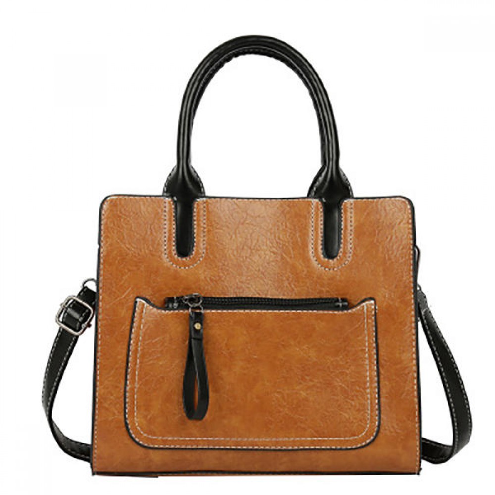 Women PU Leather Tote Handbag Retro Solid Leisure Crossbody Bag