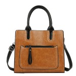 Women PU Leather Tote Handbag Retro Solid Leisure Crossbody Bag