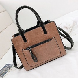 Women PU Leather Tote Handbag Retro Solid Leisure Crossbody Bag