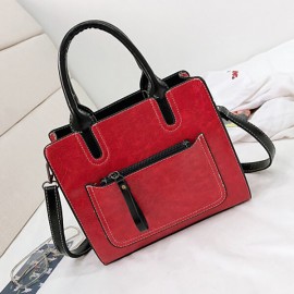 Women PU Leather Tote Handbag Retro Solid Leisure Crossbody Bag