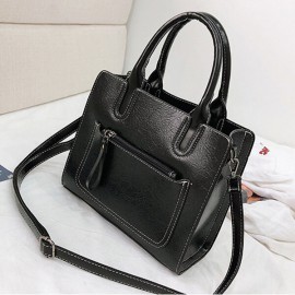 Women PU Leather Tote Handbag Retro Solid Leisure Crossbody Bag