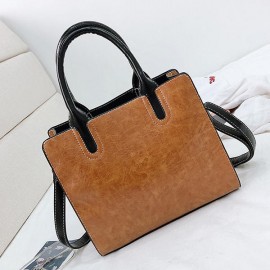 Women PU Leather Tote Handbag Retro Solid Leisure Crossbody Bag