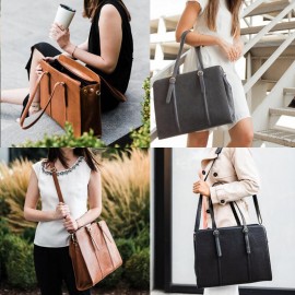 Women PU Leather Large Capacity Multi-pocket Casual Business Convertible Tote Handbag Crossbody Bag