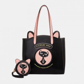 2PCS Women Fashion Crossbody Bag Cat Pattern Handbag