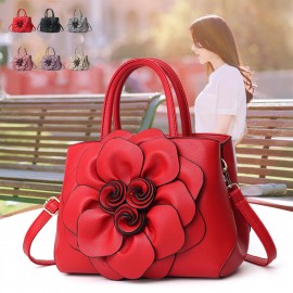 Women Lady Leather Elegant Handbag Flower Decoration Shoulder Evening Bag